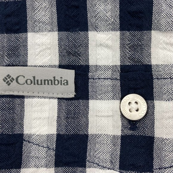 Columbia Shirt Men Large L Black White Gray Checkered Button Down Short Sleeves - Picture 3 of 13